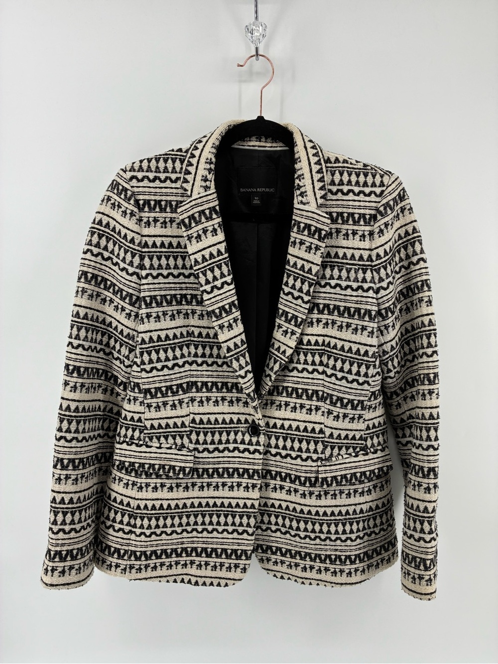Banana Republic Black & Cream Patterned Women's Blazer Jacket